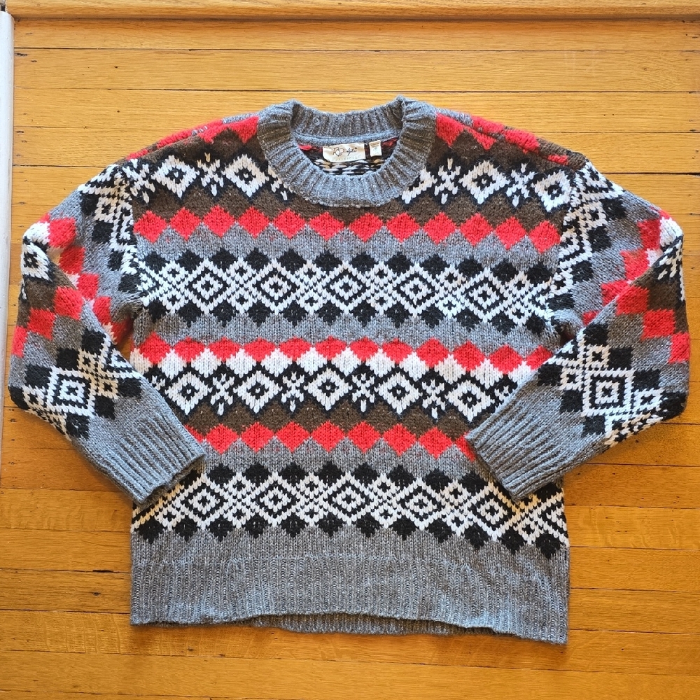 RD Style Conscious, Fair Isle Crewneck Sweater, Red/Black/White/Gray, VGUC, L